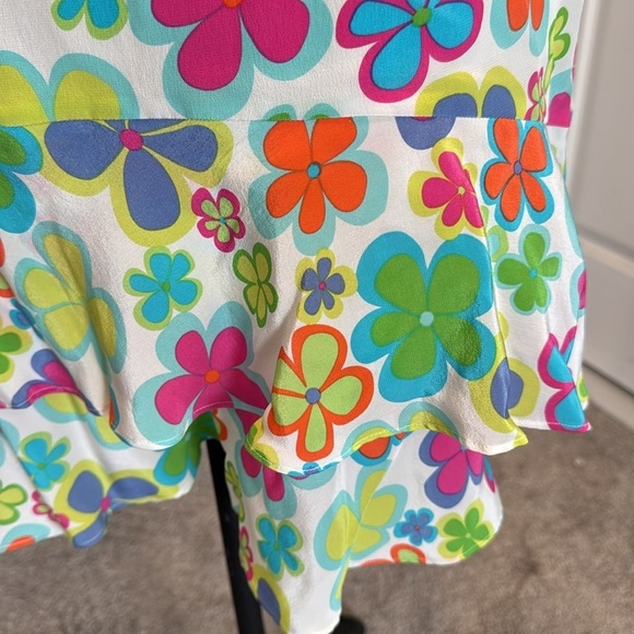 Allison Taylor 100% silk retro floral ruffle tiered skirt multicolor flowers 12 - Picture 4 of 9